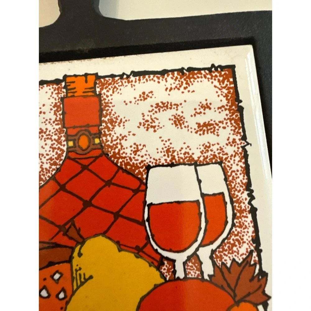 Cherry Cast Iron Tile Trivet 70s Kitchen Food Wine Design Retro 9